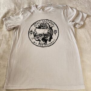 Bella Canvas White With Black Skull Graphics Tshirt Size Large